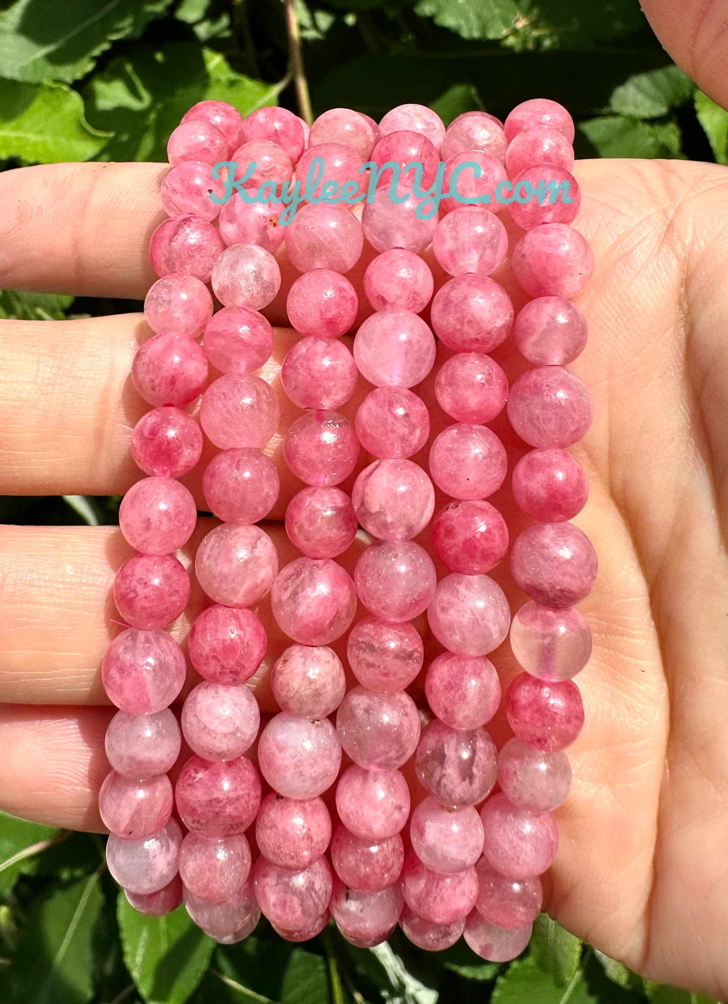 6 PCs Natural Sakura Cherry Blossom Rhodonite aka Ice Rhodonite 7.5” Stretch Bracelet