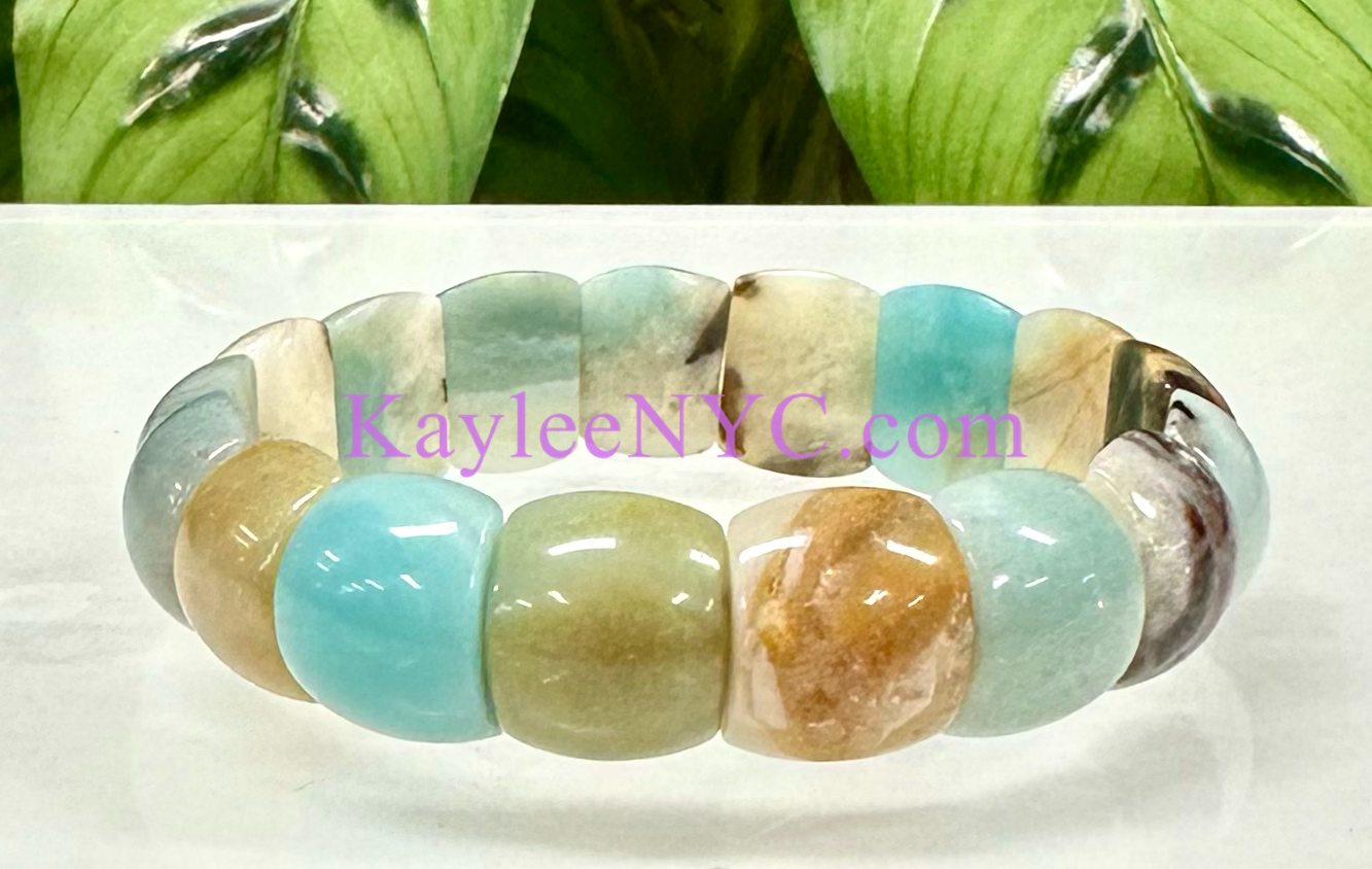 6 Pcs 15mm Natural Amazonite Stretch Bracelet 7.5” Crystal Healing Energy