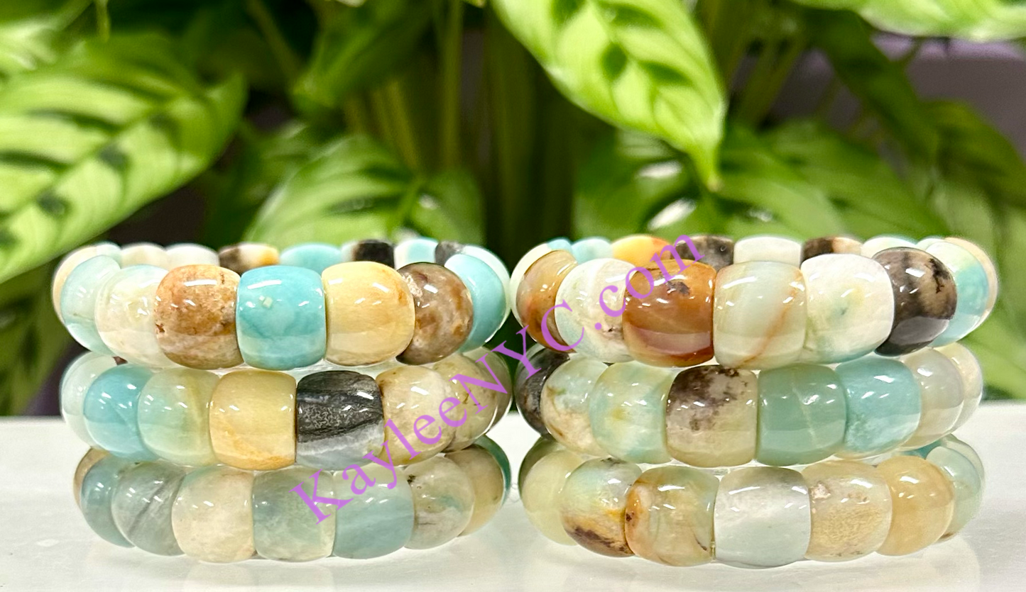 6 Pcs 15mm Natural Amazonite Stretch Bracelet 7.5” Crystal Healing Energy