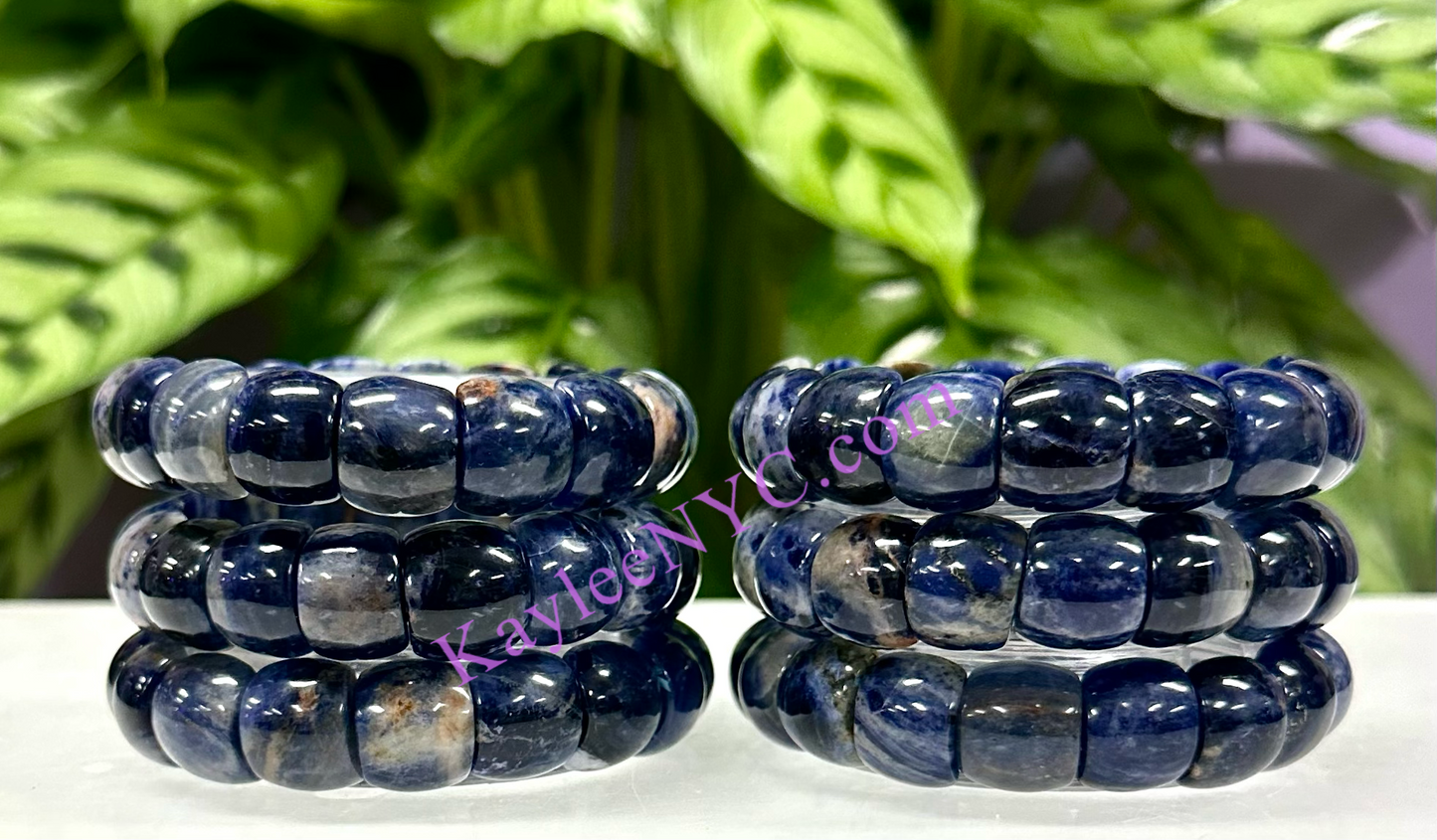 6 Pcs 15mm Natural Sodalite Stretch Bracelet 7.5” Crystal Healing Energy