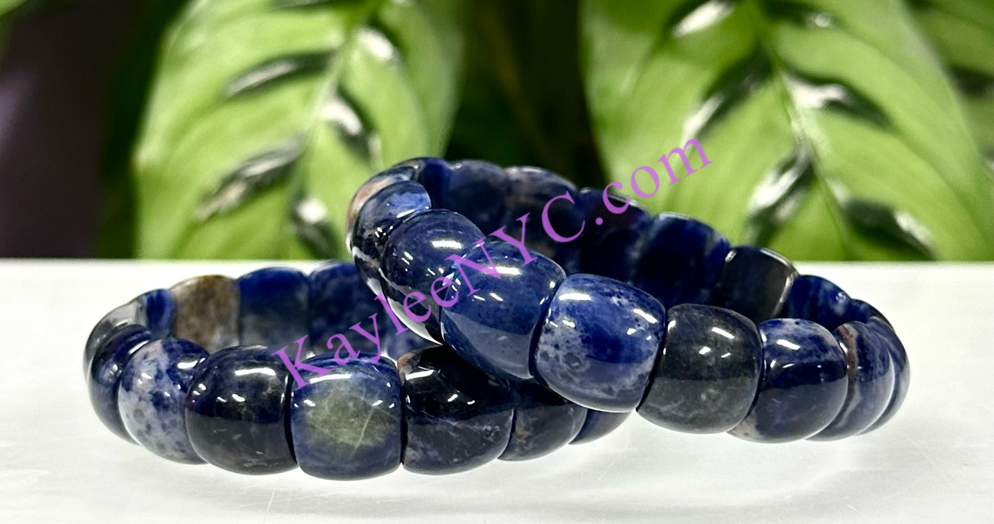 6 Pcs 15mm Natural Sodalite Stretch Bracelet 7.5” Crystal Healing Energy