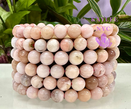 6 PCs Natural Pink Opal Stretch Bracelet