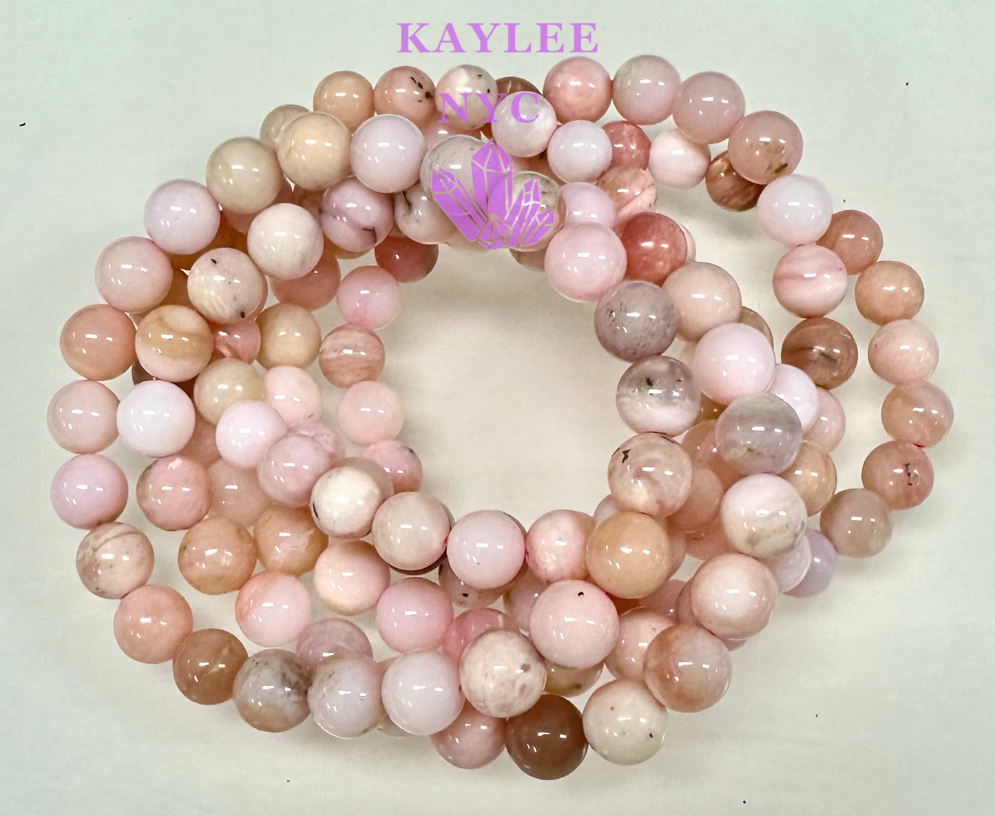 6 PCs Natural Pink Opal Stretch Bracelet