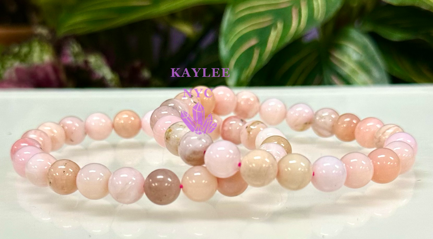 6 PCs Natural Pink Opal Stretch Bracelet