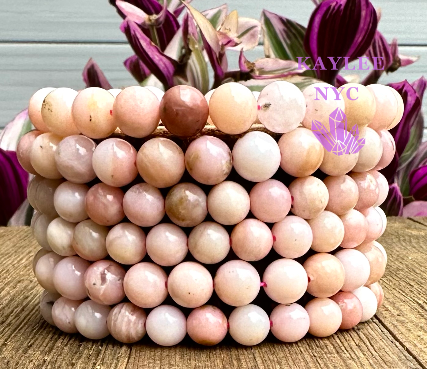 6 PCs Natural Pink Opal Stretch Bracelet