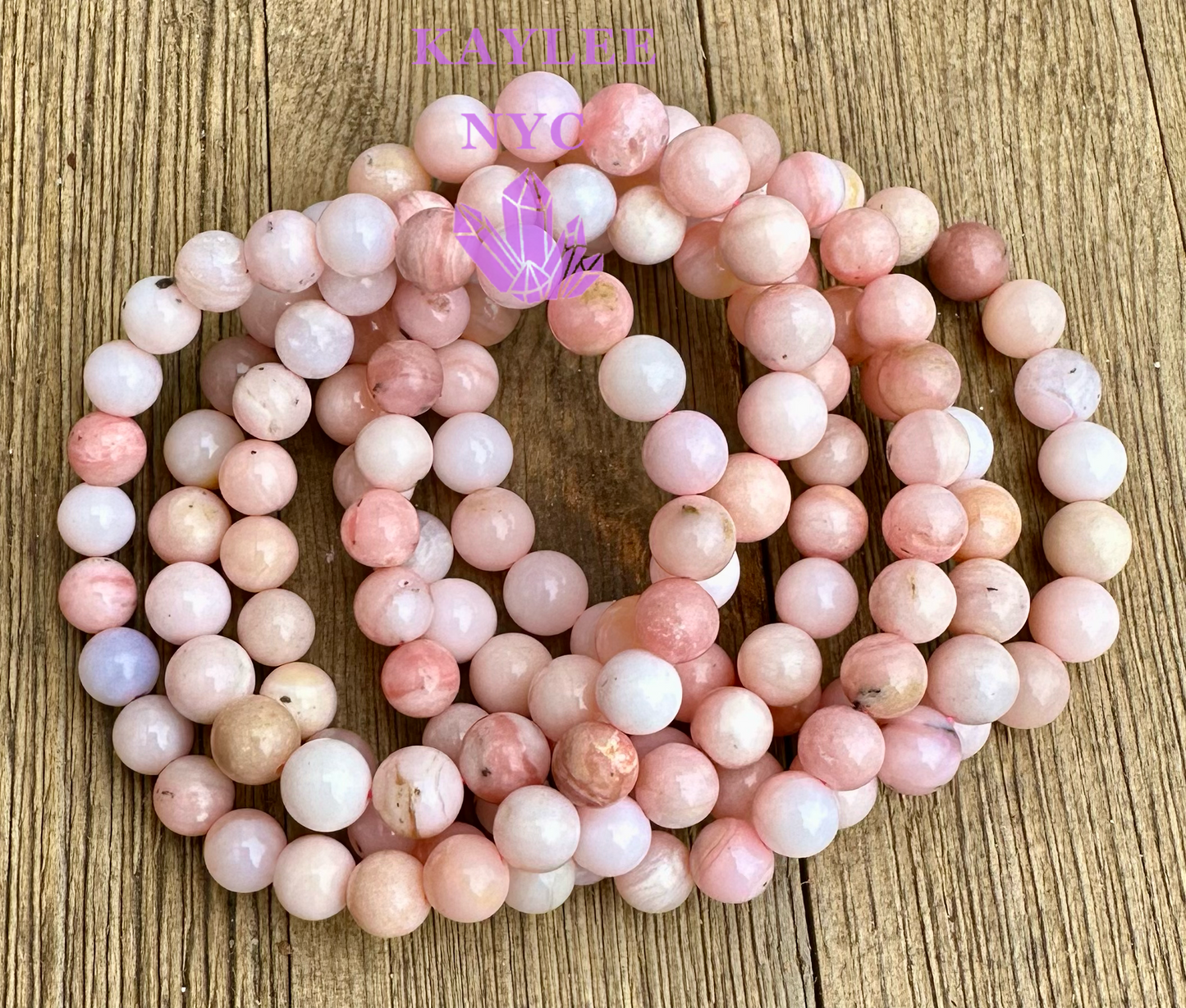 6 PCs Natural Pink Opal Stretch Bracelet