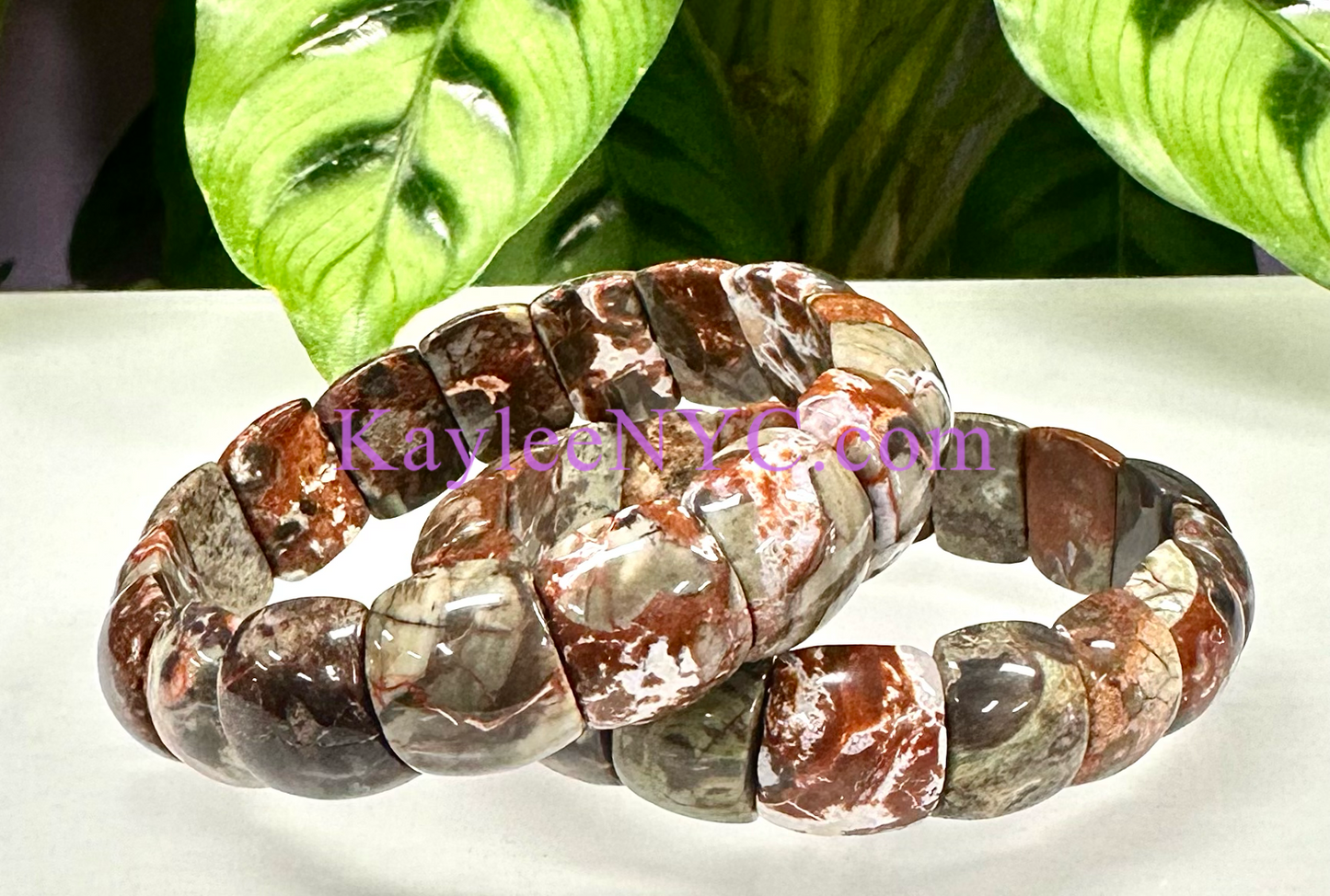 6 Pcs 15mm Natural Money Agate Stretch Bracelet 7.5” Crystal Healing Energy