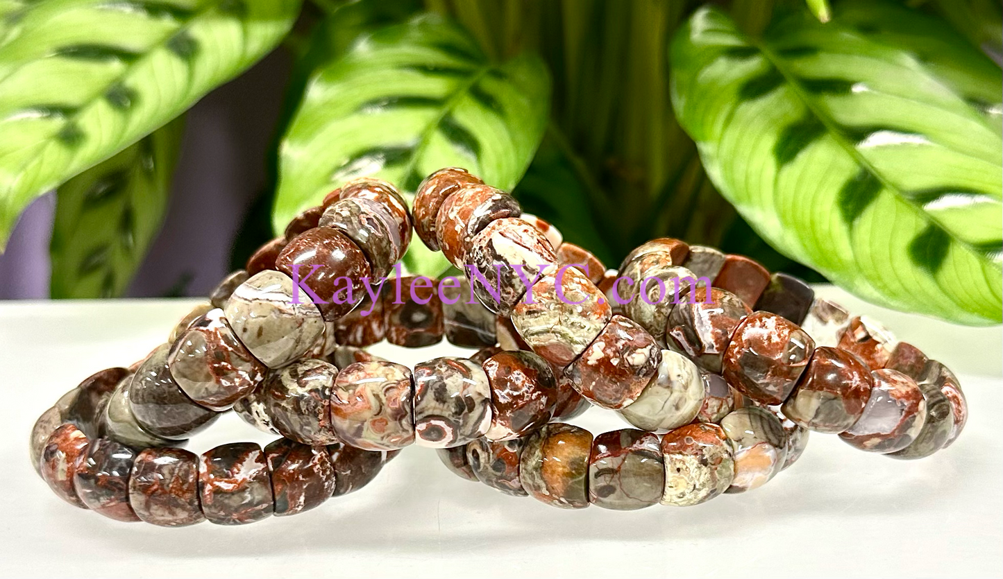 6 Pcs 15mm Natural Money Agate Stretch Bracelet 7.5” Crystal Healing Energy