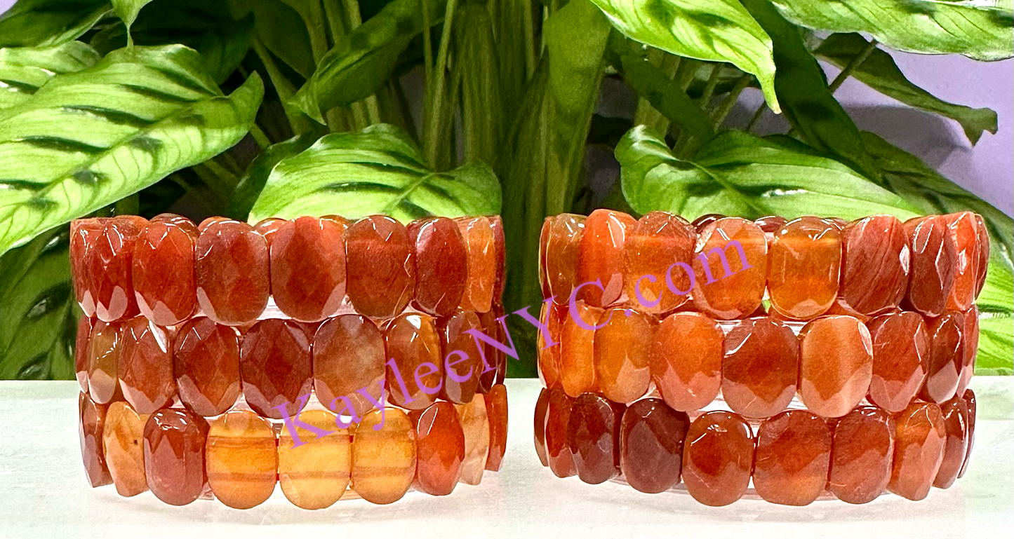 6 Pcs 15mm Natural Carnelian Faceted Stretch Bracelet 7.5” Crystal Healing Energy