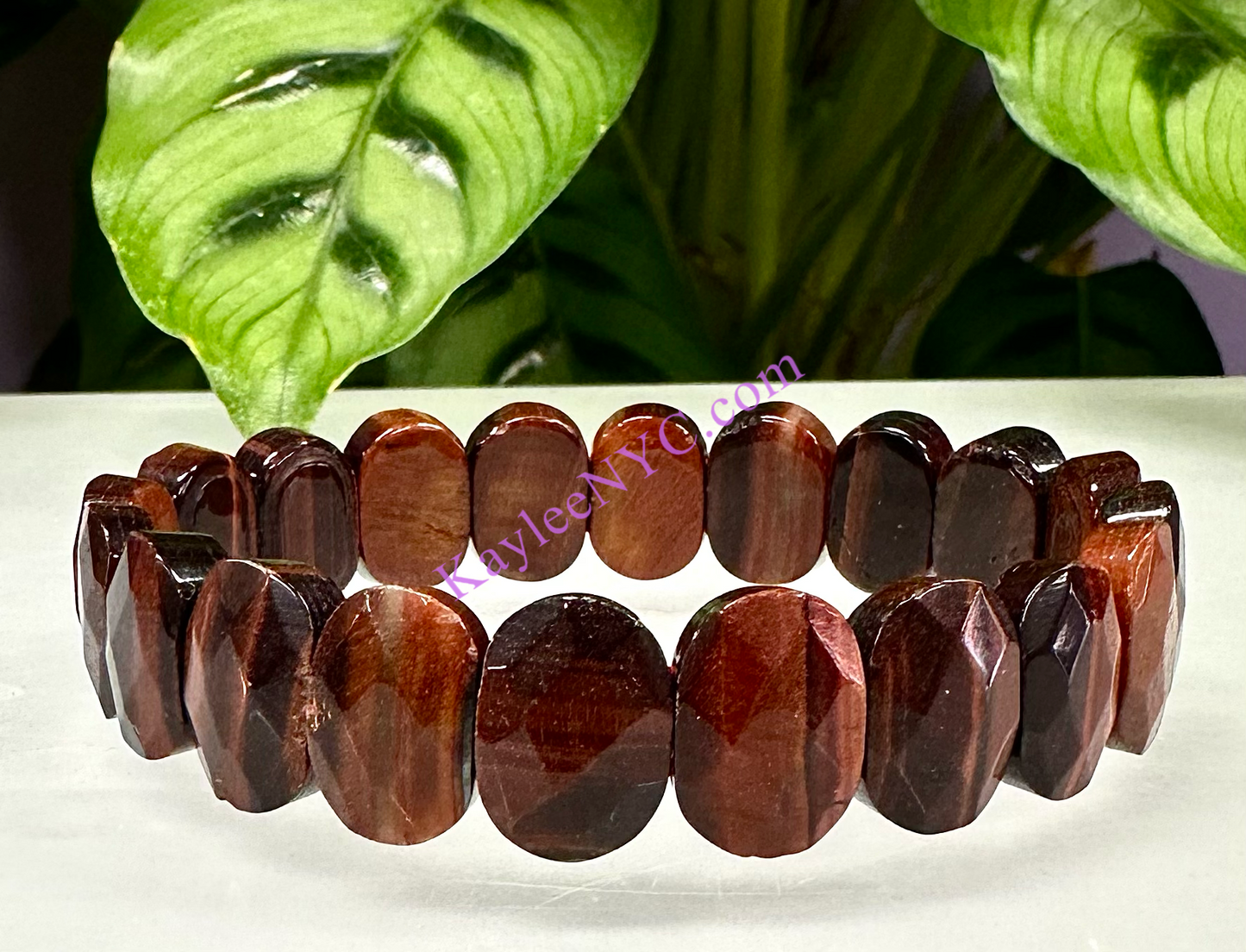 6 Pcs 15mm Red Tiger Eye Faceted Stretch Bracelet 7.5” Crystal Healing Energy