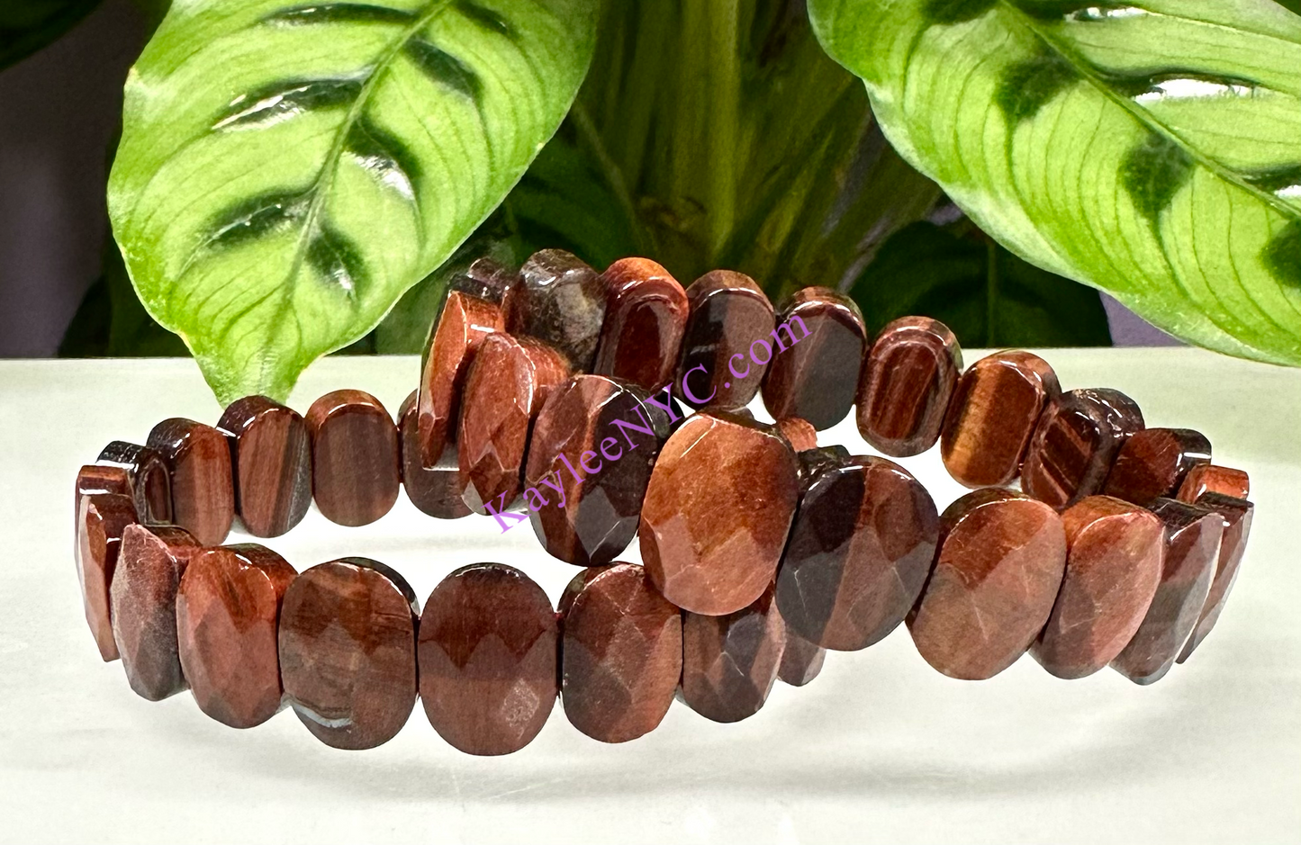 6 Pcs 15mm Red Tiger Eye Faceted Stretch Bracelet 7.5” Crystal Healing Energy