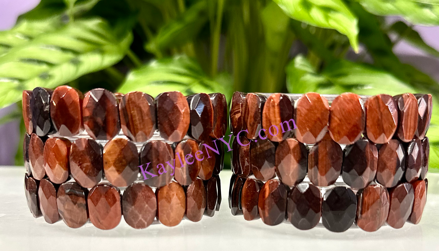 6 Pcs 15mm Red Tiger Eye Faceted Stretch Bracelet 7.5” Crystal Healing Energy