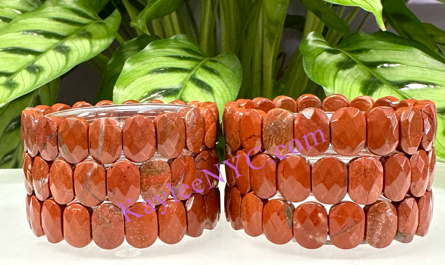 6 Pcs 15mm Natural Red Jasper Faceted Stretch Bracelet 7.5” Crystal Healing Energy