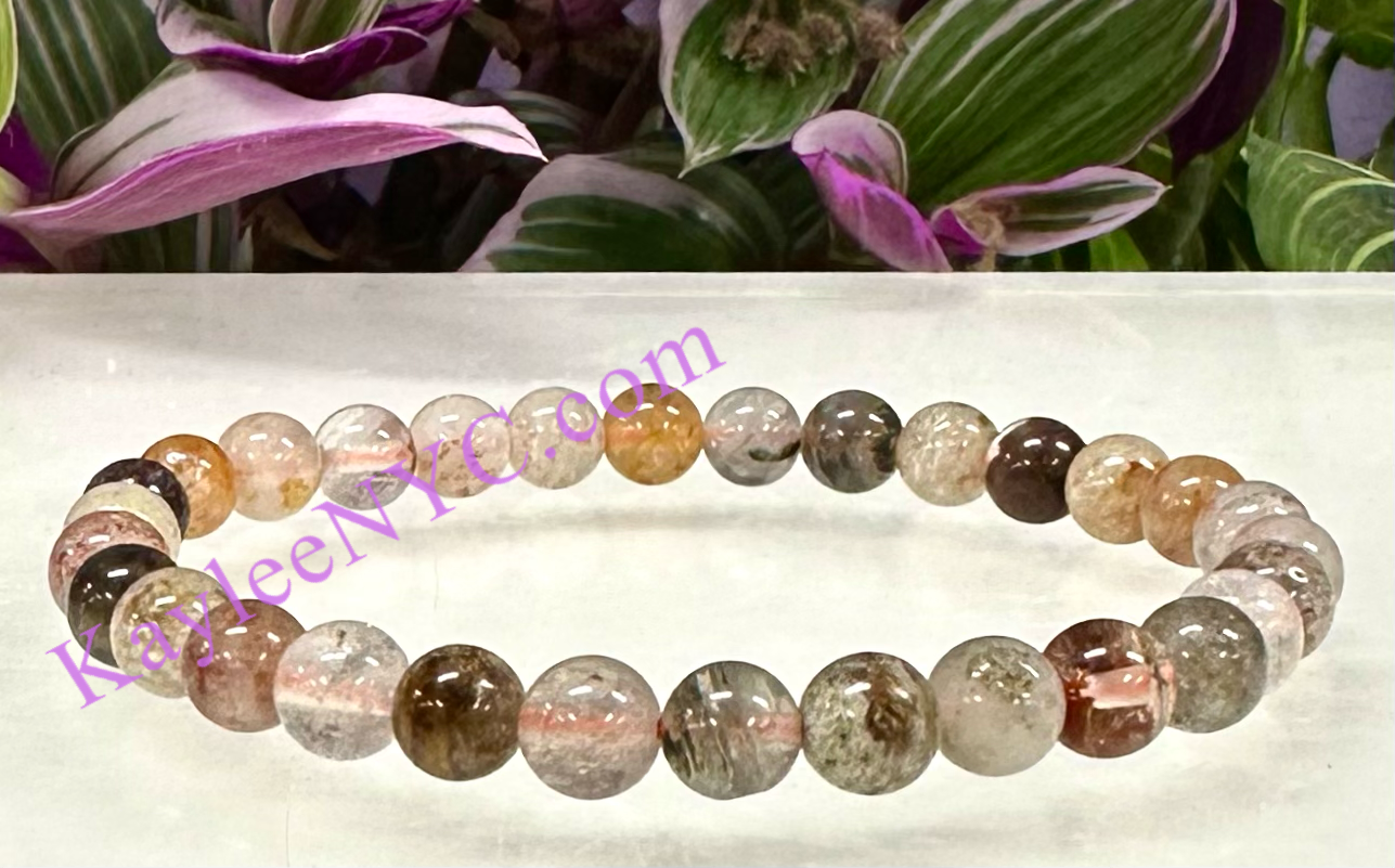 6 PCs 6mm Natural Thousand Layer Phantom Quartz Stretch Bracelet 7.5”