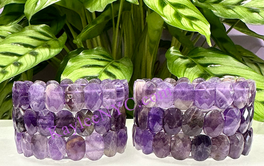 6 Pcs 15mm Natural Amethyst Faceted Stretch Bracelet 7.5” Crystal Healing Energy