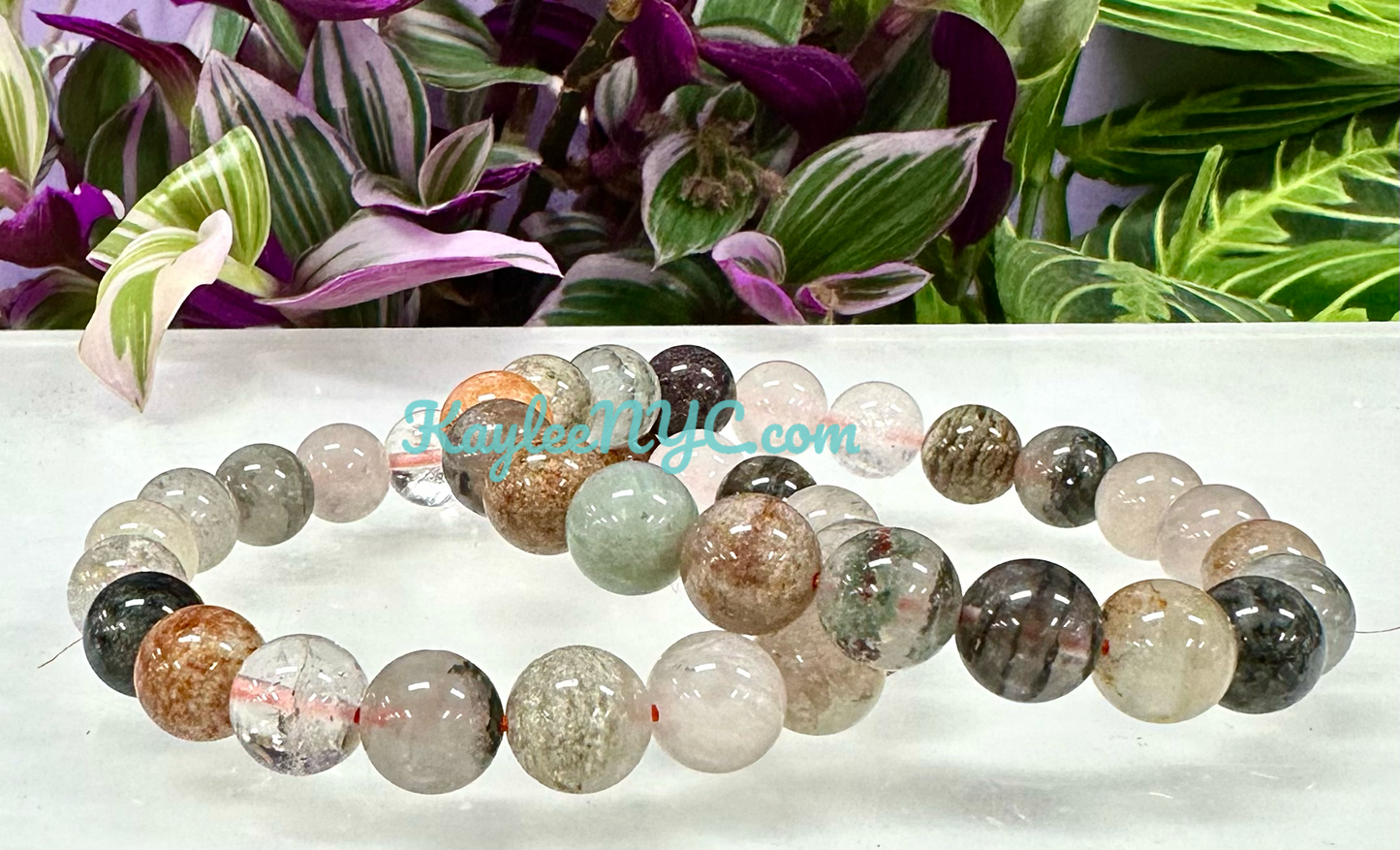 6 PCs 10mm Natural Thousand Layer Phantom Quartz Stretch Bracelet 7.5”