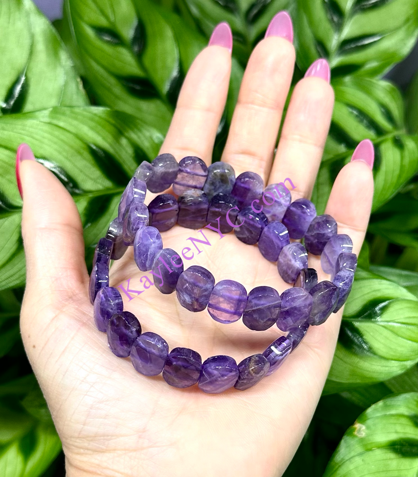 6 Pcs 15mm Natural Amethyst Faceted Stretch Bracelet 7.5” Crystal Healing Energy