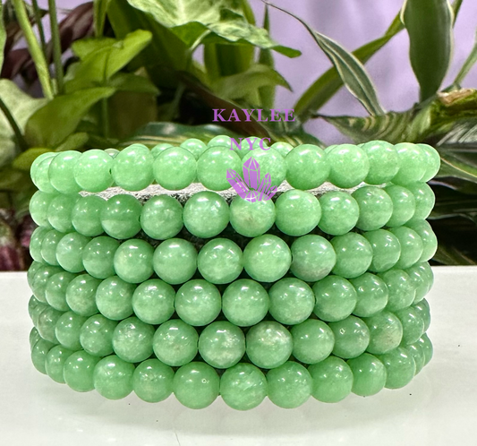 6 PCs Natural Green Jade 6mm 7.5” Stretch Bracelet