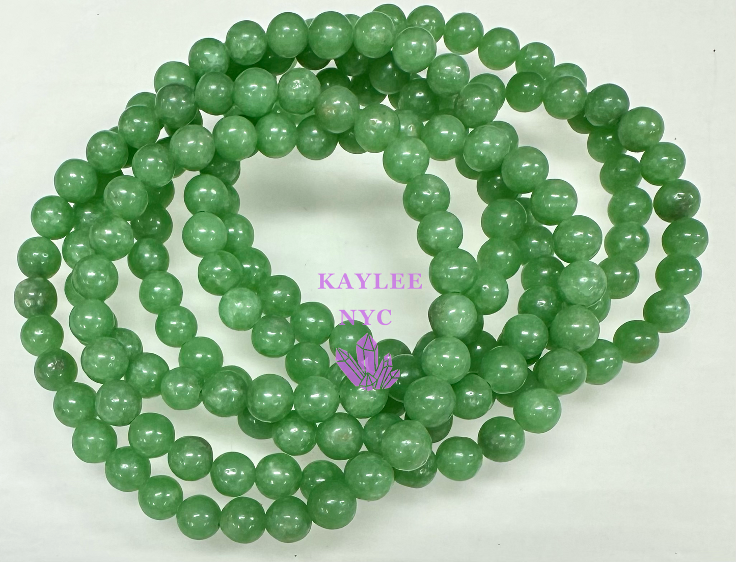 6 PCs Natural Green Jade 6mm 7.5” Stretch Bracelet