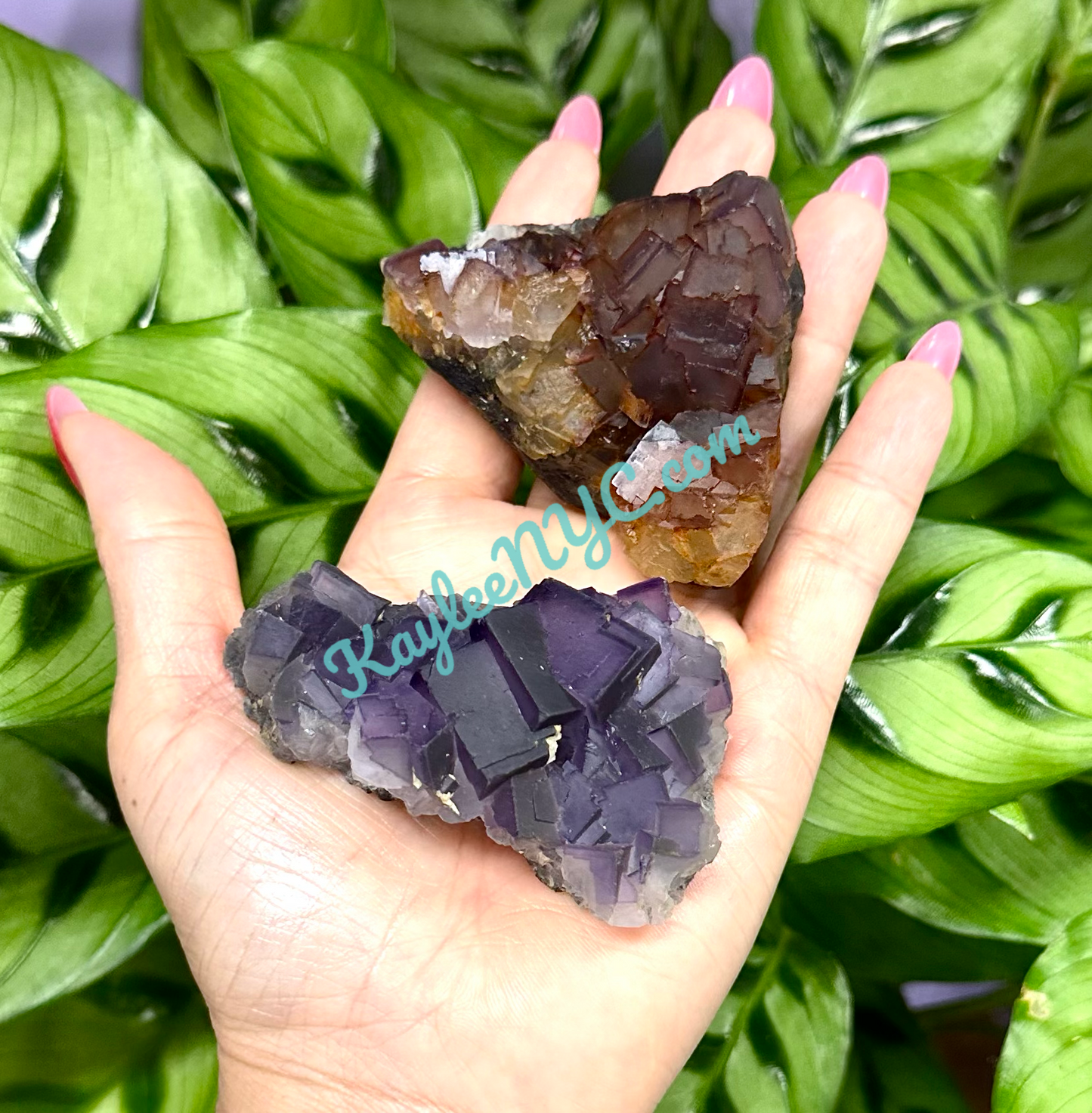 3 PCs Natural Purple Cubic Fluorite Specimen Crystal Raw