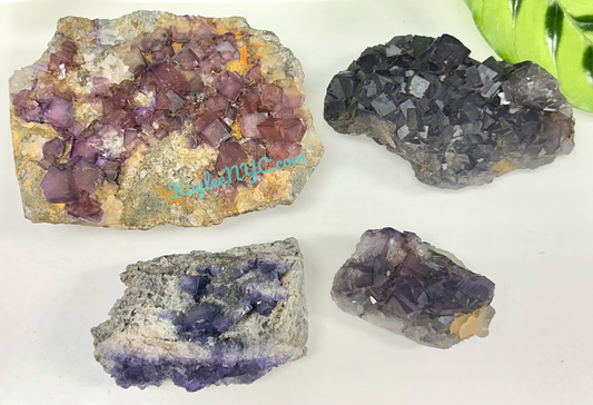 3 PCs Natural Purple Cubic Fluorite Specimen Crystal Raw