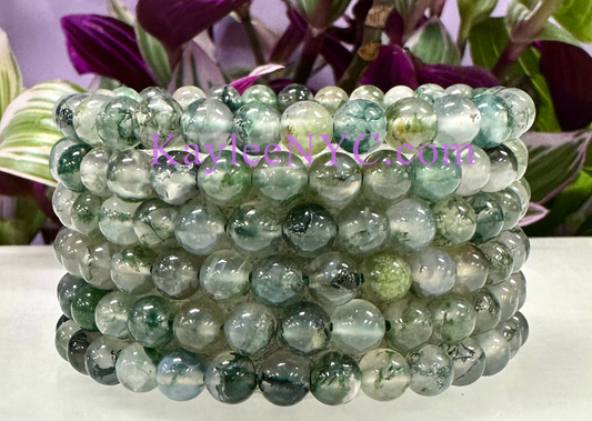 Wholesale 6 Pcs Natural Moss Agate 6mm 7.5” Crystal Healing Stretch Bracelet