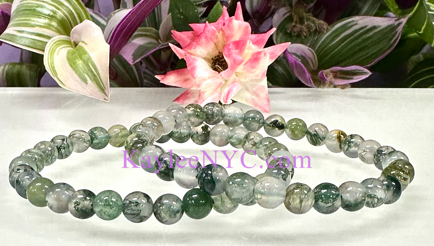 Wholesale 6 Pcs Natural Moss Agate 6mm 7.5” Crystal Healing Stretch Bracelet