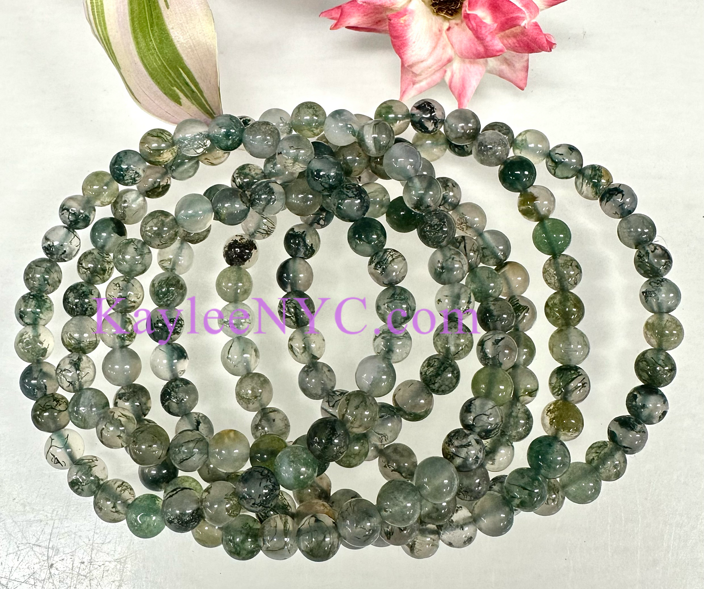 Wholesale 6 Pcs Natural Moss Agate 6mm 7.5” Crystal Healing Stretch Bracelet