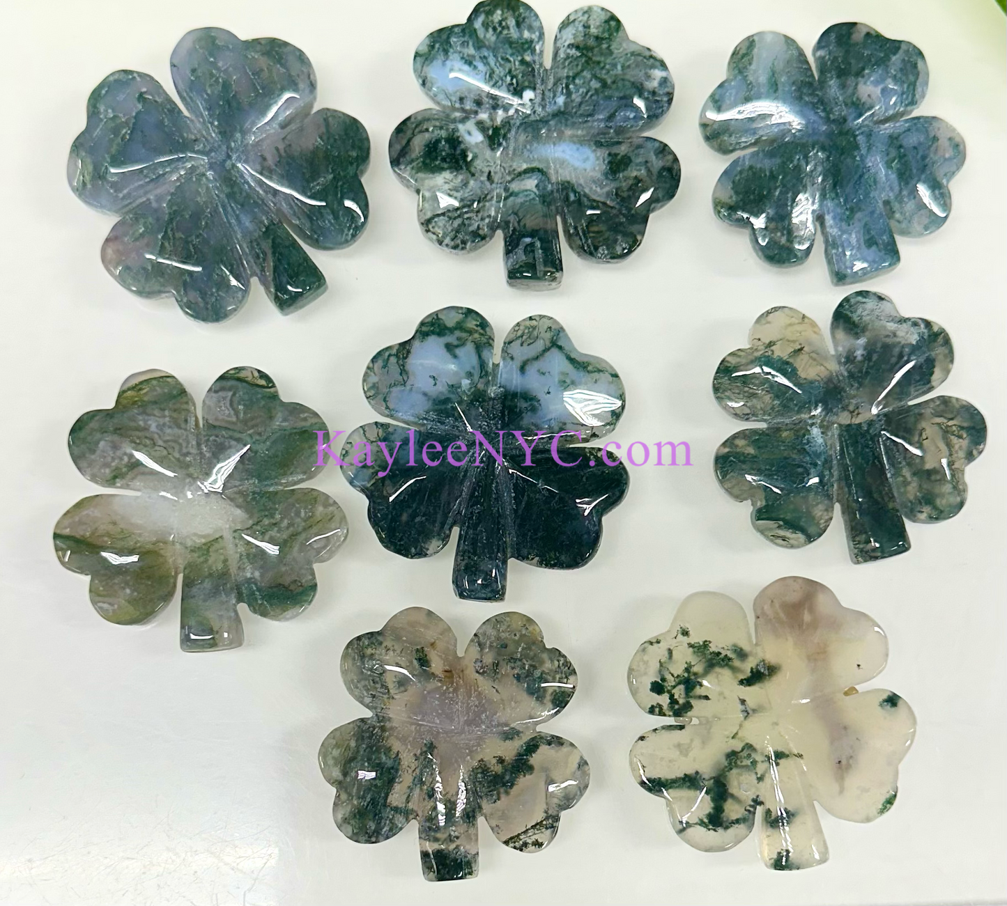 8 PCs 2” Natural Moss Agate 4 Leaf Clove