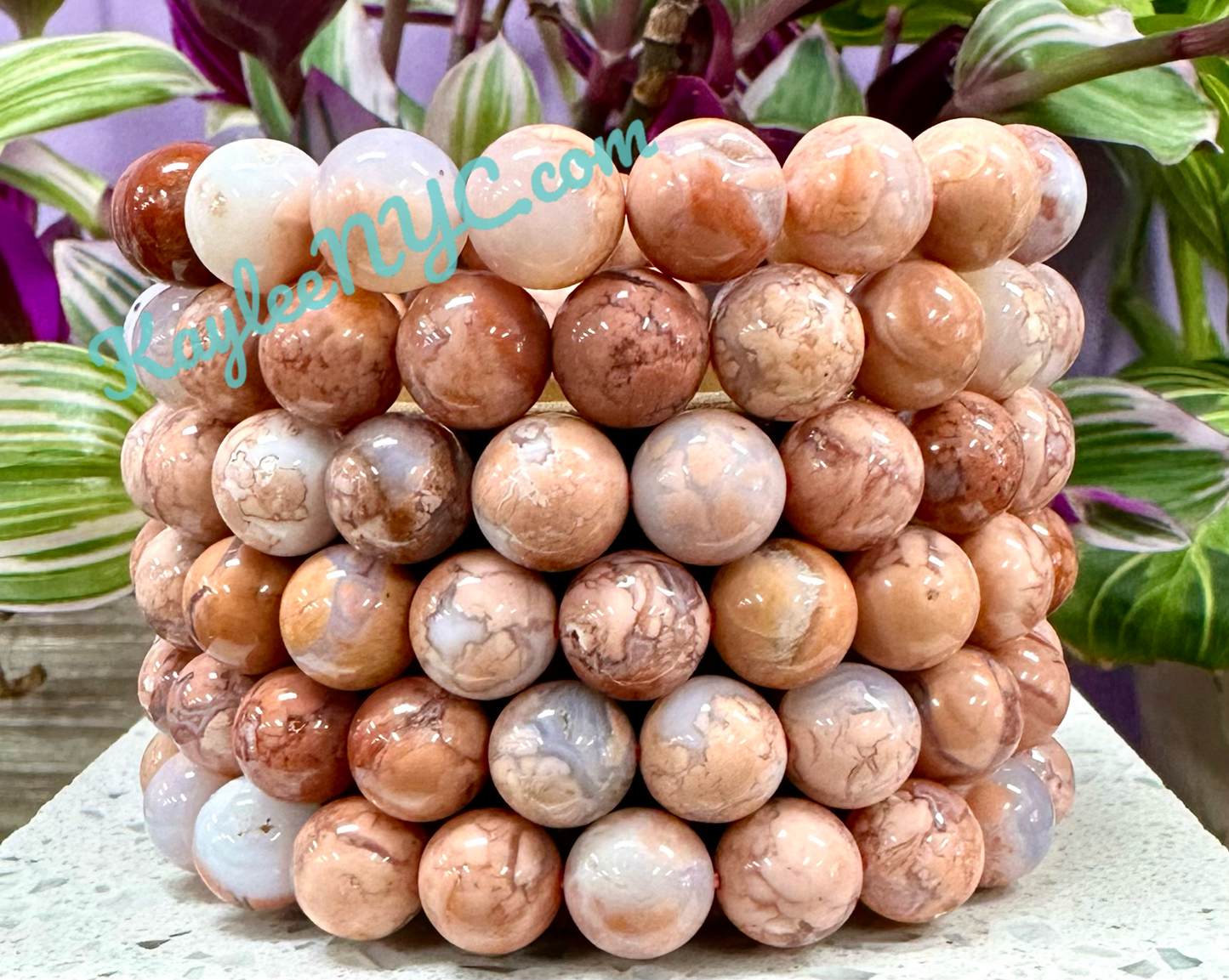 6 PCs 10mm Natural Pink Agate Stretch Bracelet 7.5”