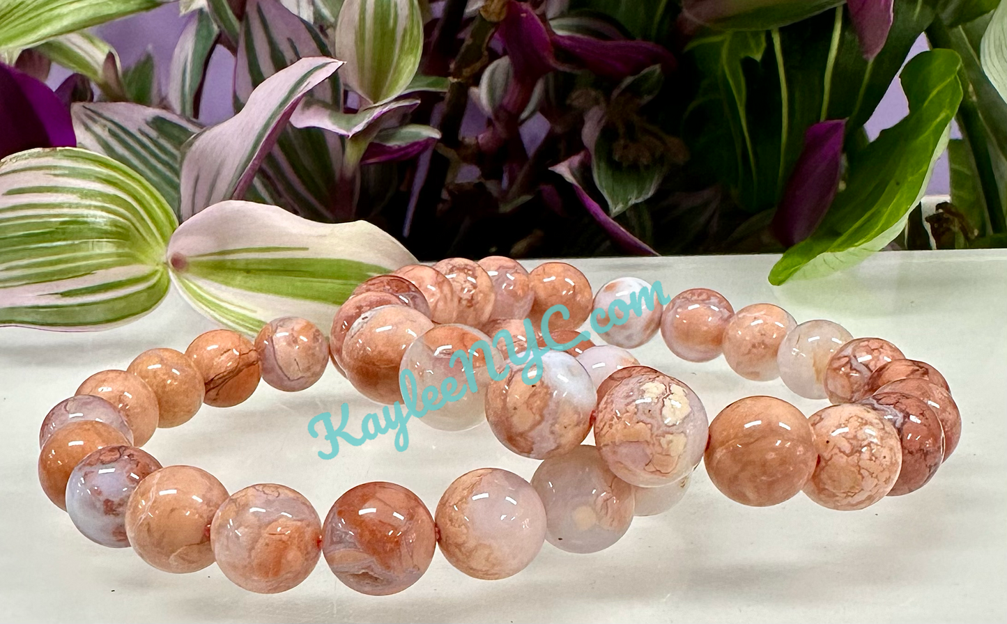 6 PCs 10mm Natural Pink Agate Stretch Bracelet 7.5”