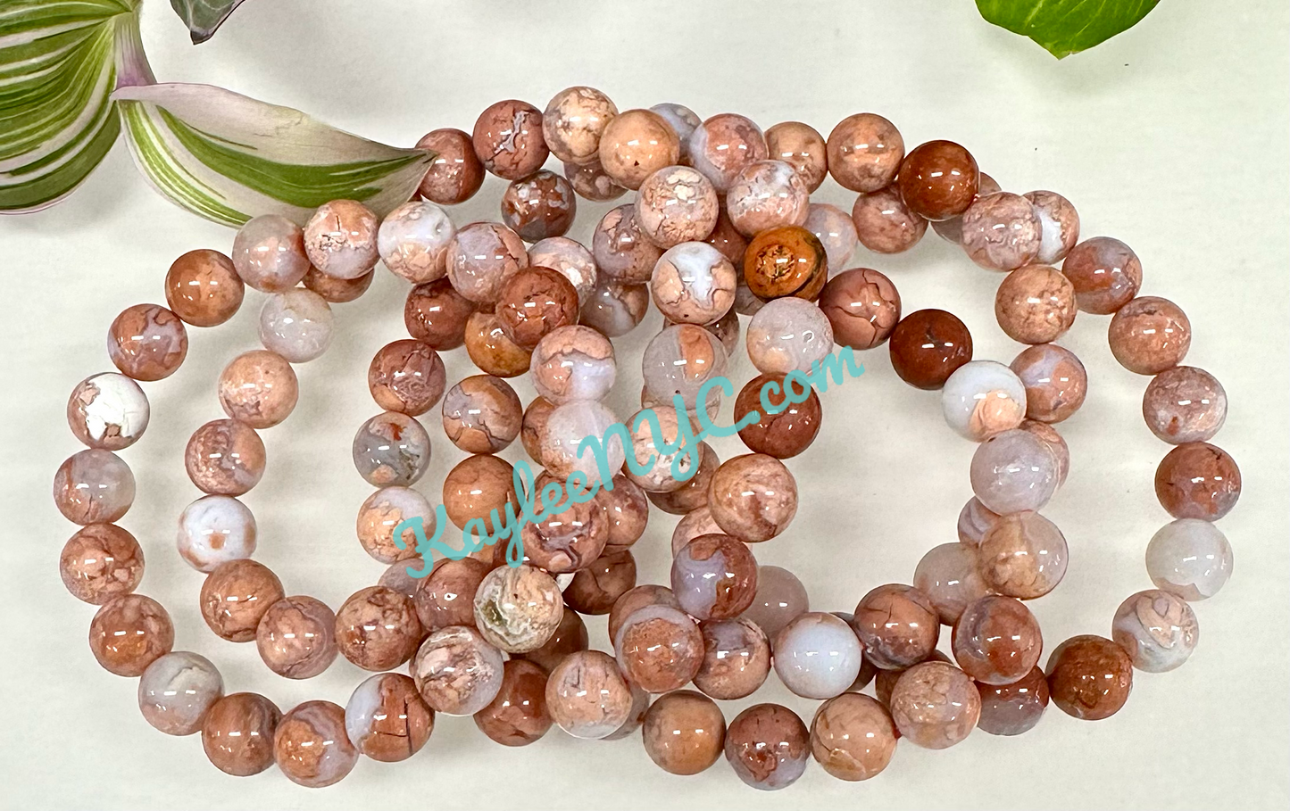 6 PCs 10mm Natural Pink Agate Stretch Bracelet 7.5”