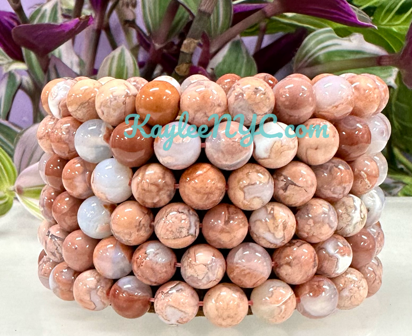 Wholesale 6 Pcs Natural Pink Agate 8mm 7.5” Crystal Healing Stretch Bracelet