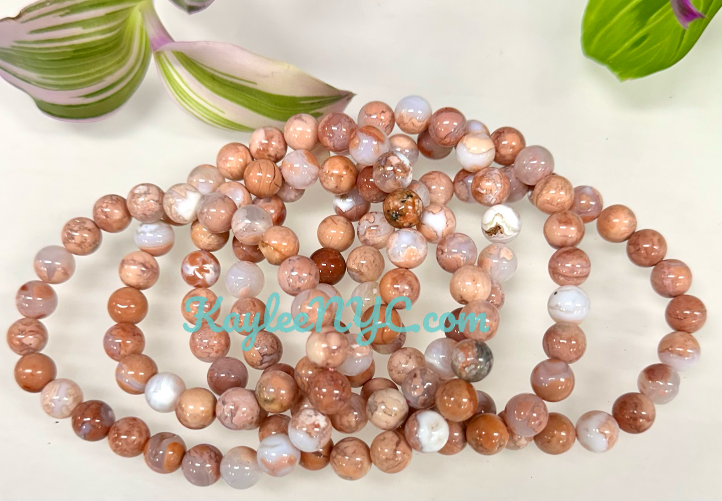 Wholesale 6 Pcs Natural Pink Agate 8mm 7.5” Crystal Healing Stretch Bracelet