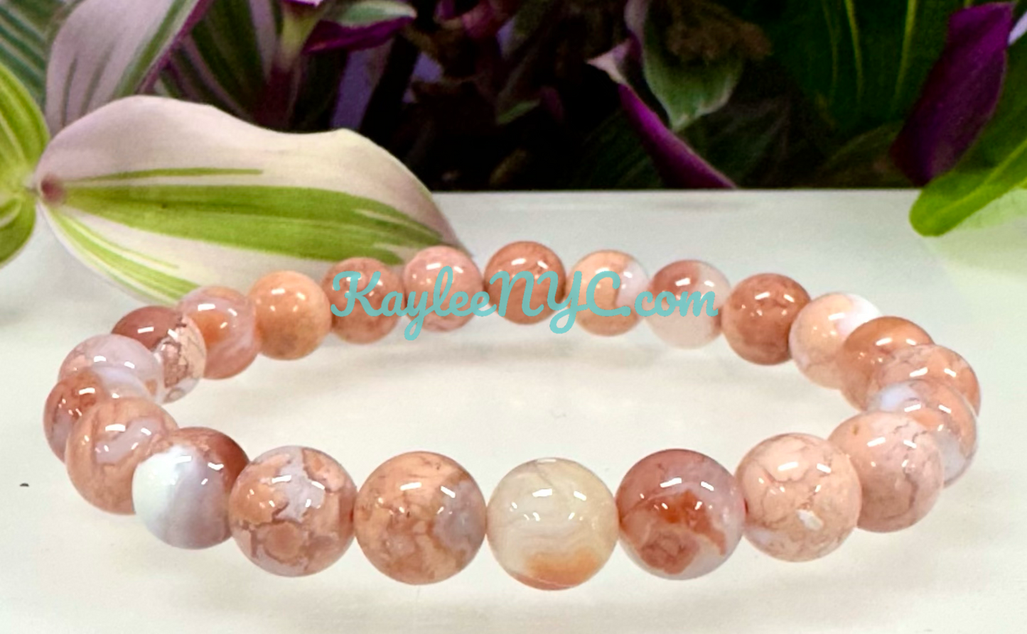 Wholesale 6 Pcs Natural Pink Agate 8mm 7.5” Crystal Healing Stretch Bracelet