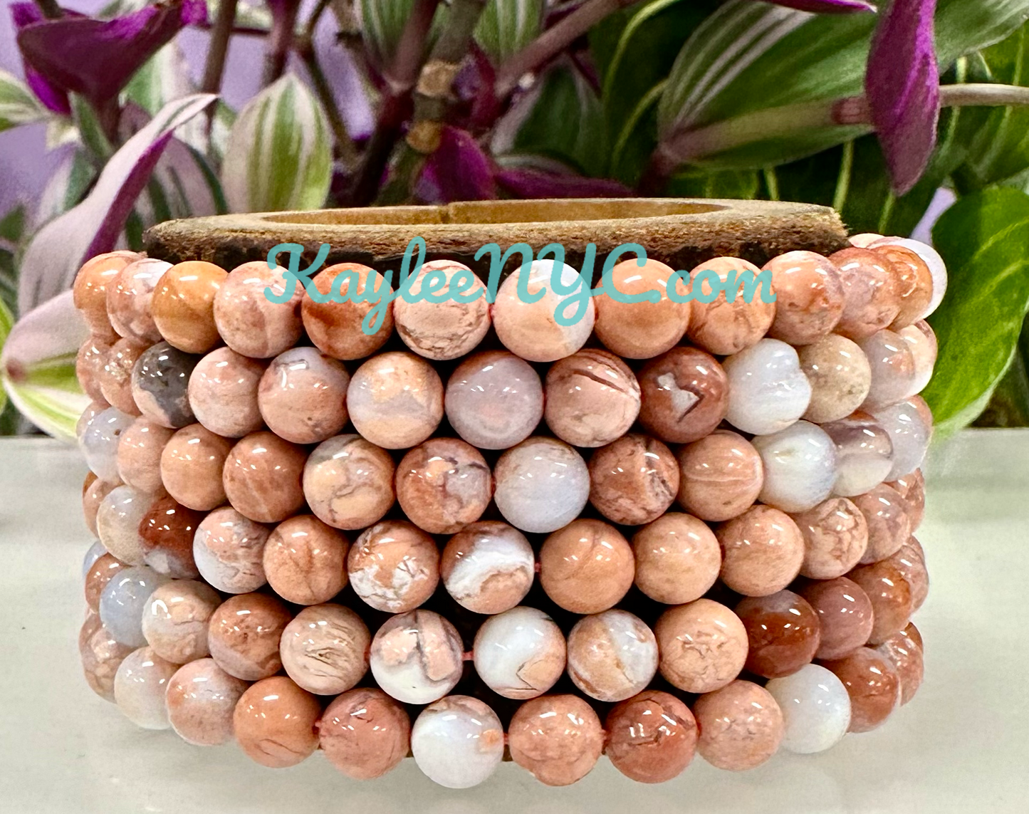 6 PCs 6mm Natural Pink Agate Stretch Bracelet 7.5”