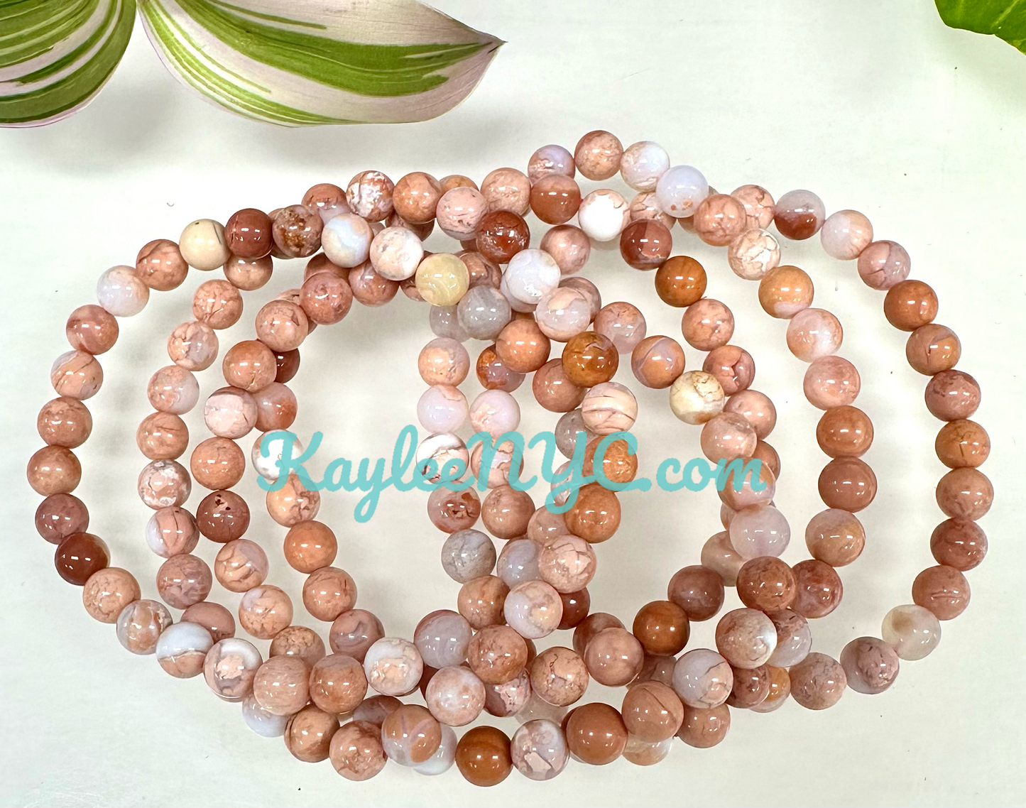 6 PCs 6mm Natural Pink Agate Stretch Bracelet 7.5”