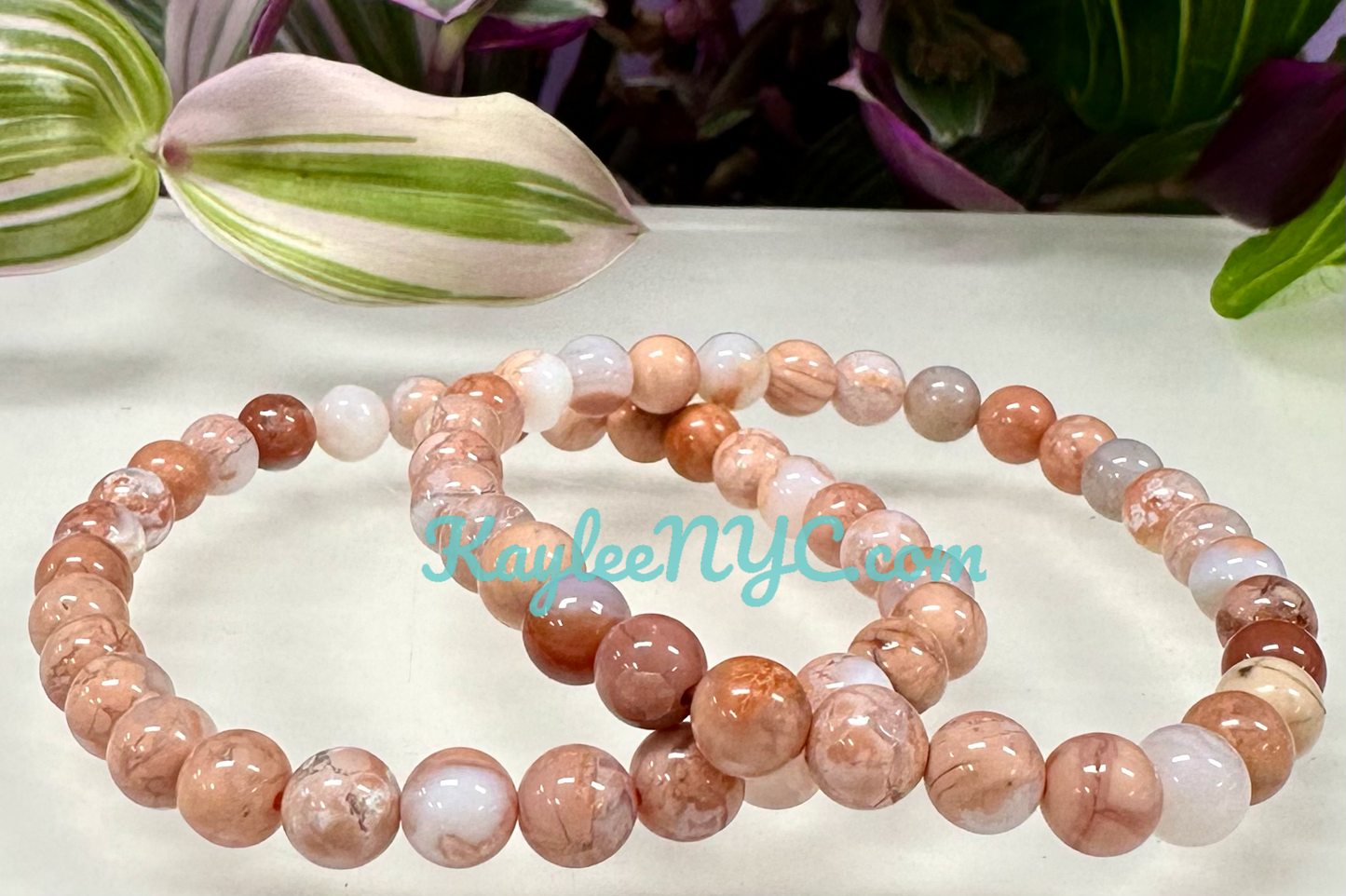 6 PCs 6mm Natural Pink Agate Stretch Bracelet 7.5”