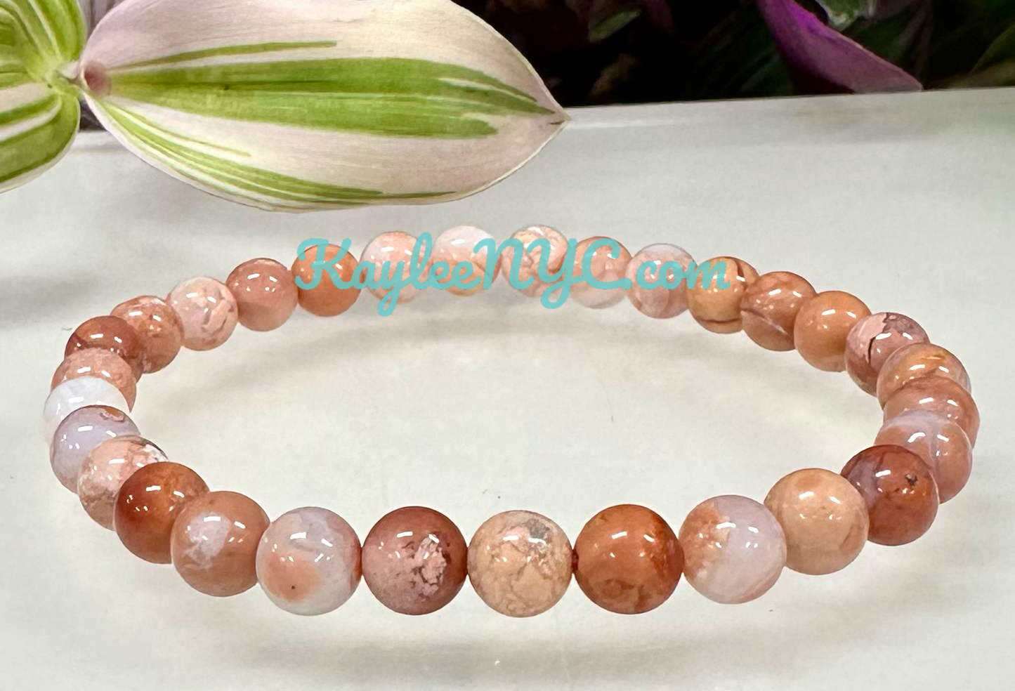 6 PCs 6mm Natural Pink Agate Stretch Bracelet 7.5”