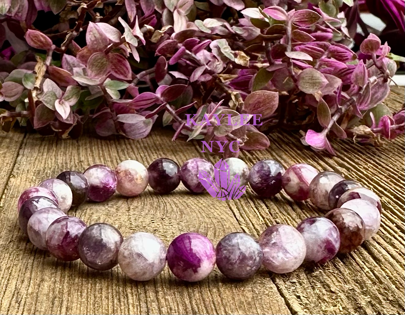 6 PCs Natural Lepidolite Mica 8mm 7.5” Stretch Bracelet