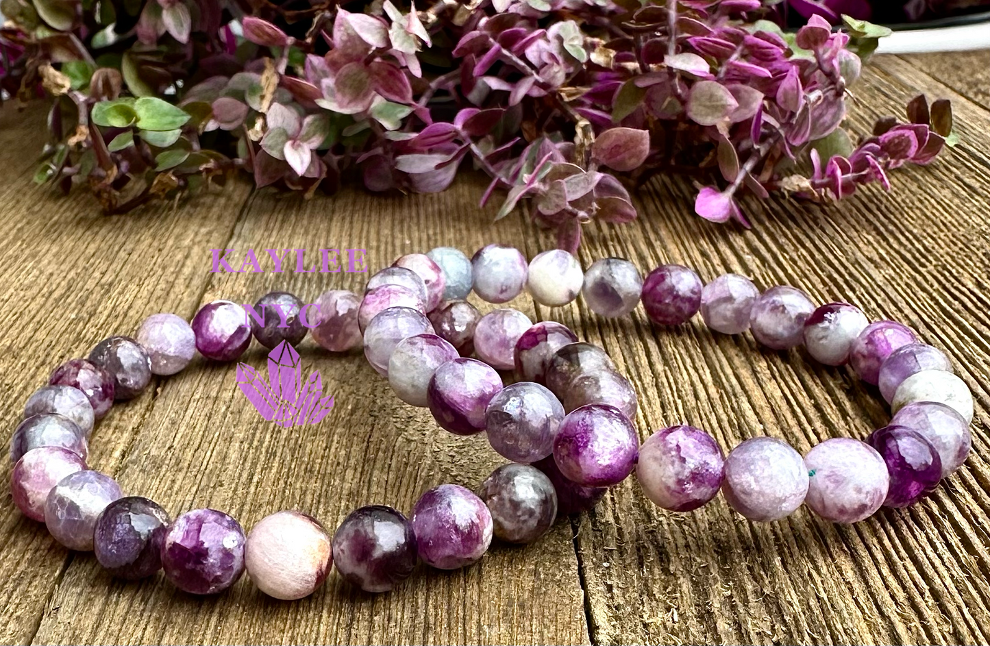 6 PCs Natural Lepidolite Mica 8mm 7.5” Stretch Bracelet