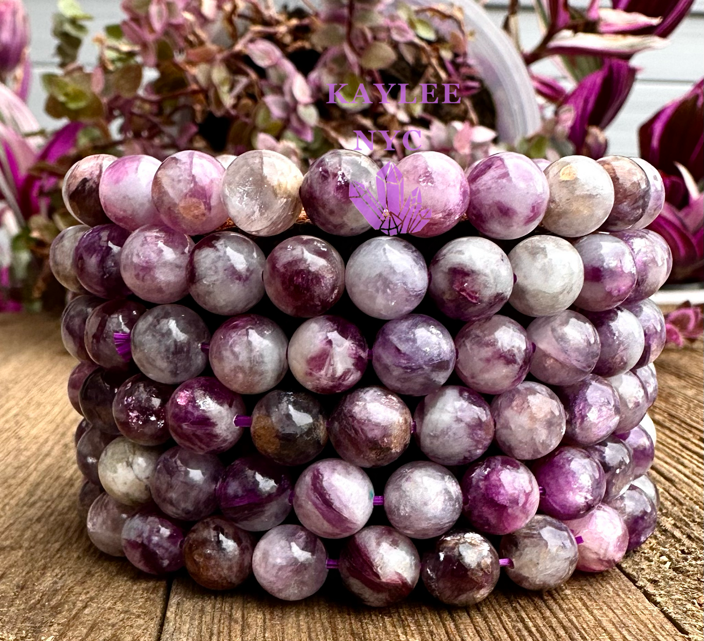 6 PCs Natural Lepidolite Mica 8mm 7.5” Stretch Bracelet