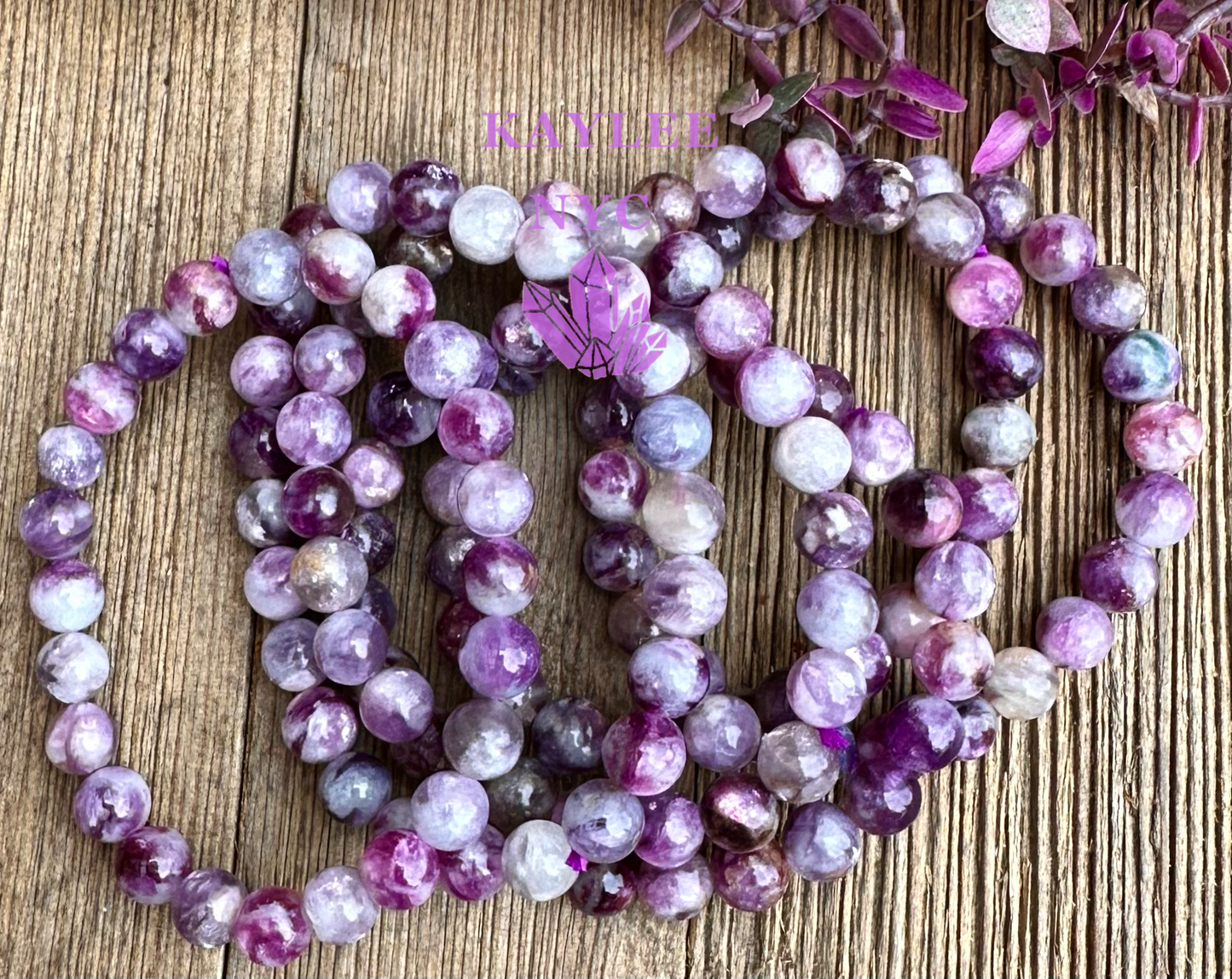 6 PCs Natural Lepidolite Mica 8mm 7.5” Stretch Bracelet