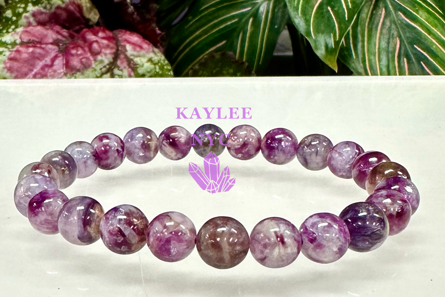 6 PCs Natural Lepidolite Mica 8mm 7.5” Stretch Bracelet