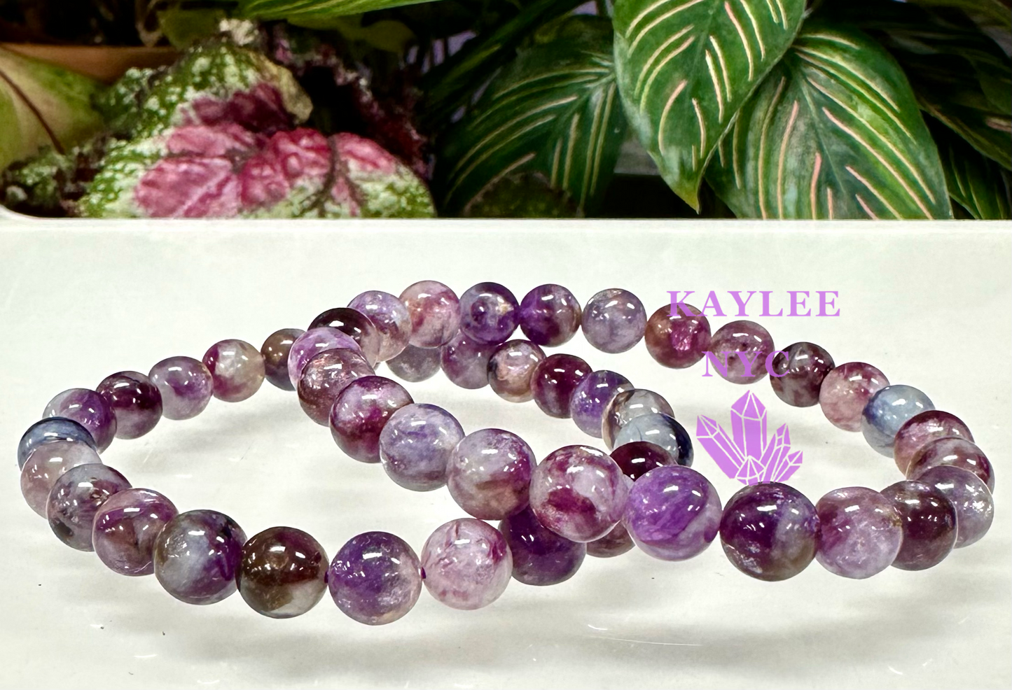 6 PCs Natural Lepidolite Mica 8mm 7.5” Stretch Bracelet