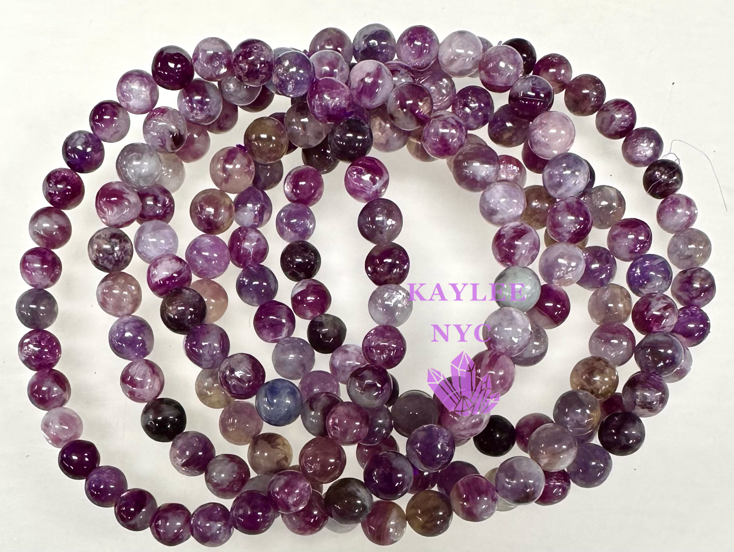 6 PCs Natural Lepidolite Mica 6mm 7.5” Stretch Bracelet