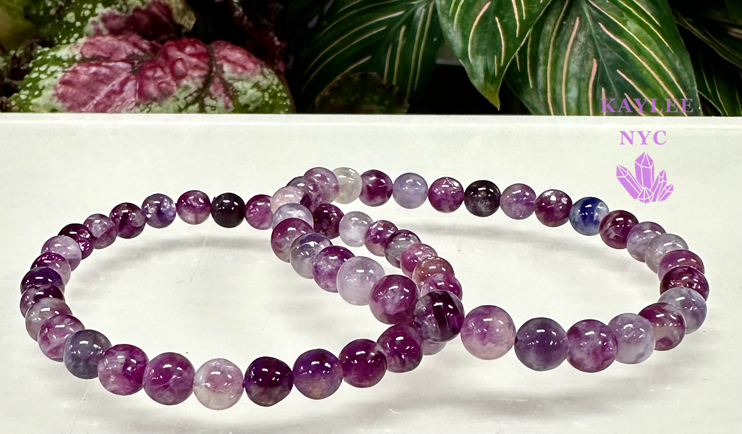 6 PCs Natural Lepidolite Mica 6mm 7.5” Stretch Bracelet