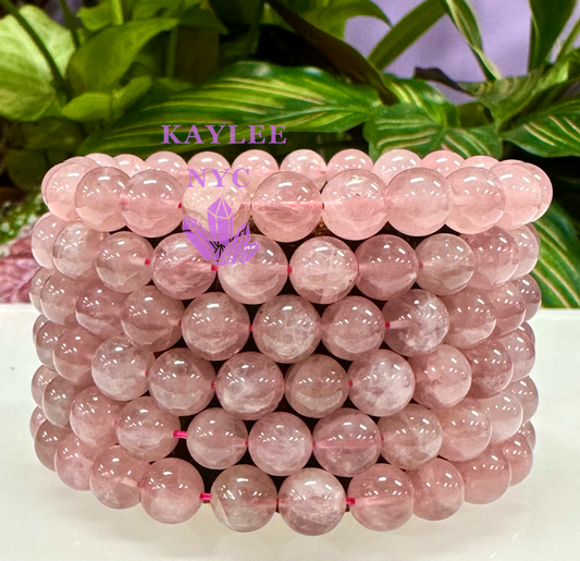 6 PCs Natural Dark Rose Quartz 8mm 7.5” Stretch Bracelet