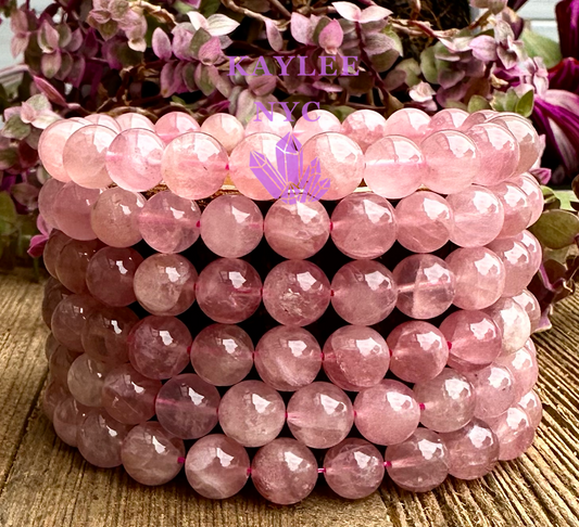 6 PCs Natural Dark Rose Quartz 8mm 7.5” Stretch Bracelet