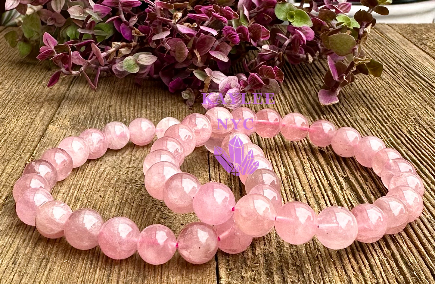 6 PCs Natural Dark Rose Quartz 8mm 7.5” Stretch Bracelet